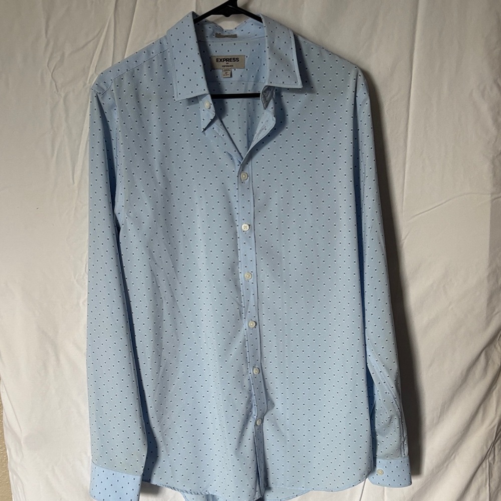 Express Light Blue Polka Dot Men's Dress Shirt Size M
